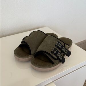 UGG Khaki Slide Sandals with Black Accents